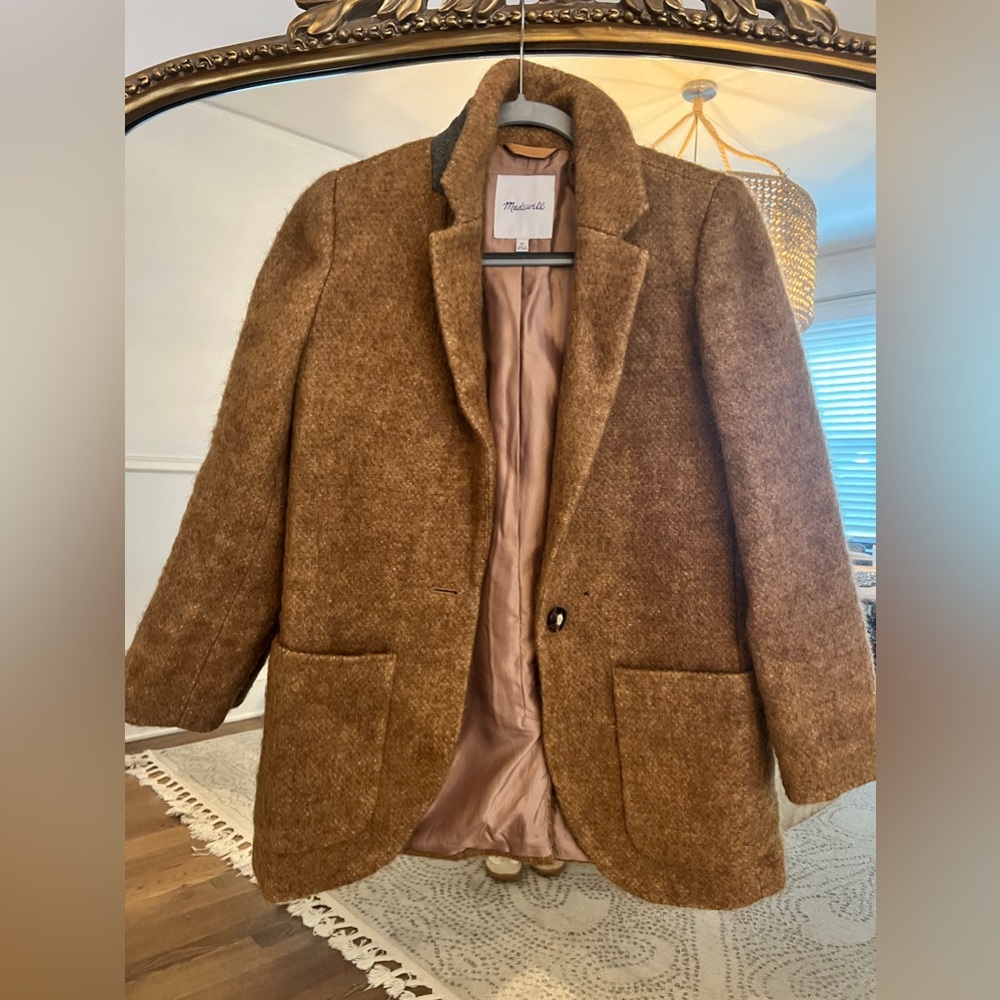 Madewell Brown Textured Wool-Blend Single-Button Coat